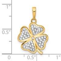 14k and White Rhodium Polished and D/C 4-Leaf Clover Pendant-C4881