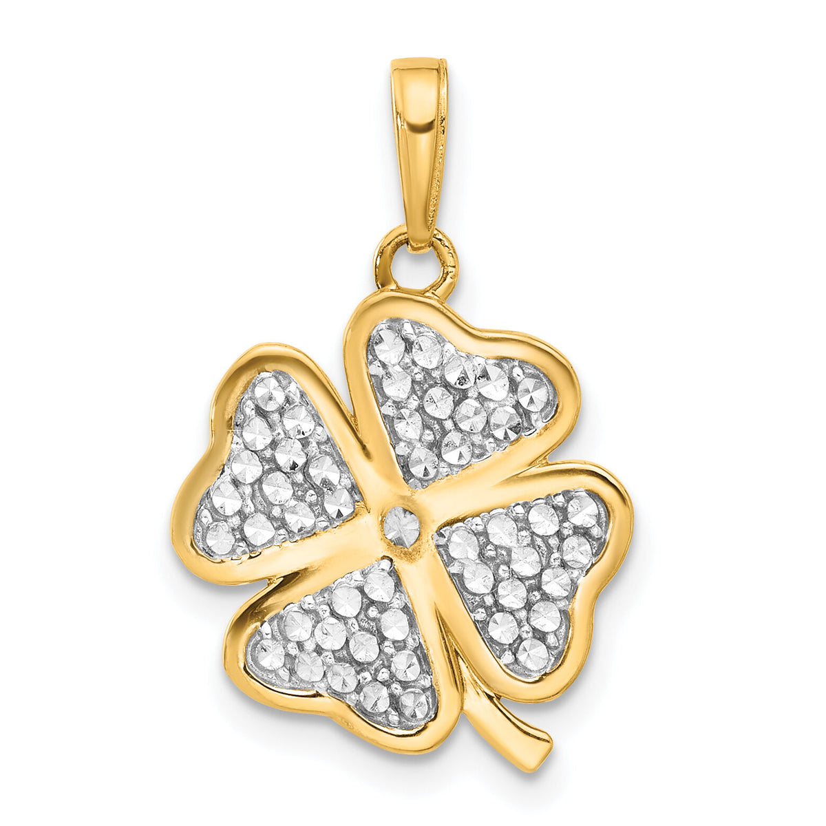 14k and White Rhodium Polished and D/C 4-Leaf Clover Pendant-C4881