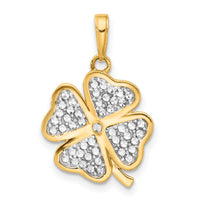 14k and White Rhodium Polished and D/C 4-Leaf Clover Pendant-C4881