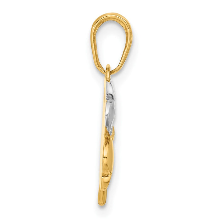 14k w/Rose and White Rhodium Polished and D/C Clover Pendant-C4882