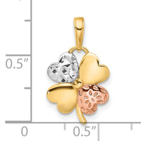 14k w/Rose and White Rhodium Polished and D/C Clover Pendant-C4882