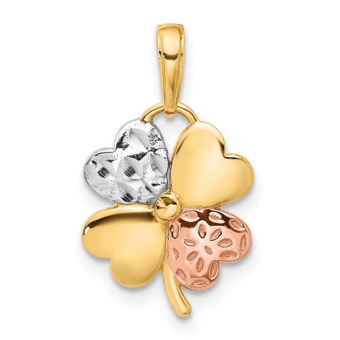 14k w/Rose and White Rhodium Polished and D/C Clover Pendant-C4882