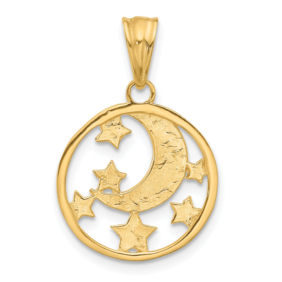 14K and White Rhodium D/C Moon and Stars Pendant-C4883