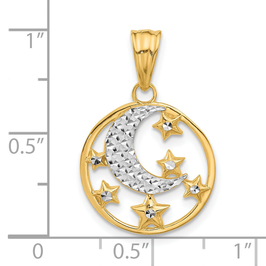 14K and White Rhodium D/C Moon and Stars Pendant-C4883