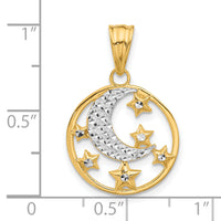 14K and White Rhodium D/C Moon and Stars Pendant-C4883