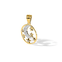 14K and White Rhodium D/C Moon and Stars Pendant-C4883