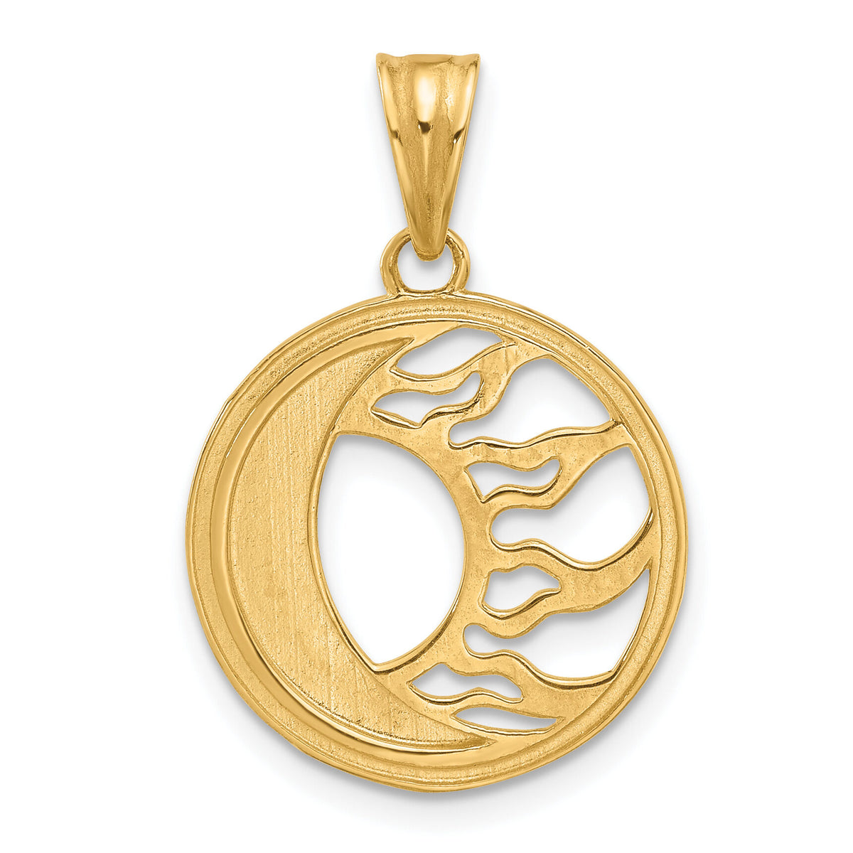 14K and White Rhodium D/C Sun and Moon Pendant-C4884