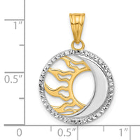 14K and White Rhodium D/C Sun and Moon Pendant-C4884