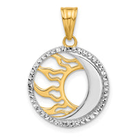14K and White Rhodium D/C Sun and Moon Pendant-C4884