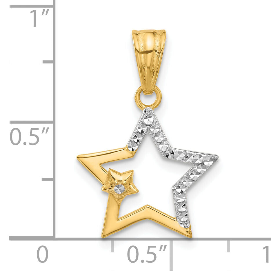 14K and White Rhodium D/C Stars Pendant-C4885