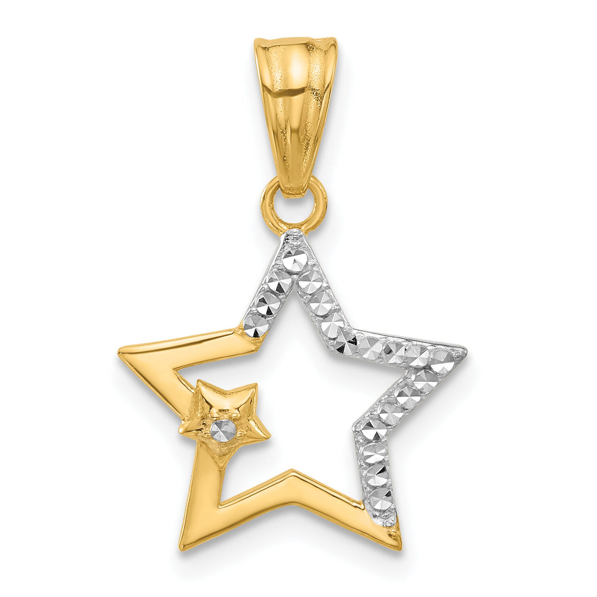 14K and White Rhodium D/C Stars Pendant-C4885