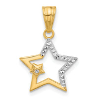 14K and White Rhodium D/C Stars Pendant-C4885