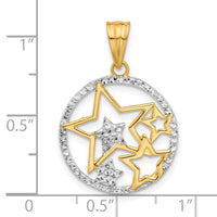 14K and White Rhodium D/C Stars Pendant-C4886