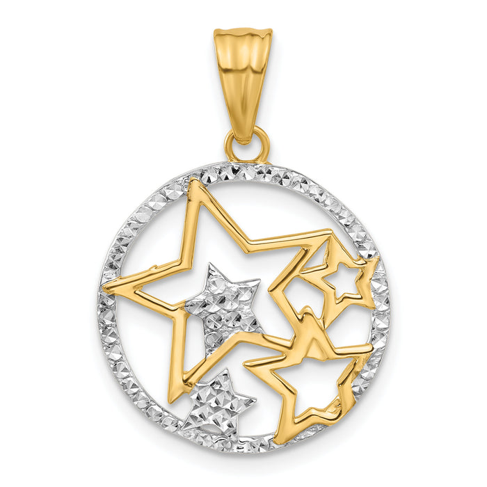 14K and White Rhodium D/C Stars Pendant-C4886