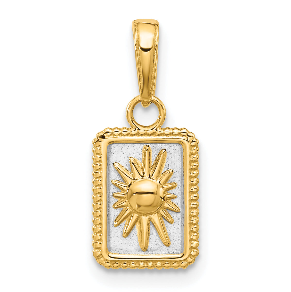 14K and White Rhodium Sun in Frame Pendant-C4887