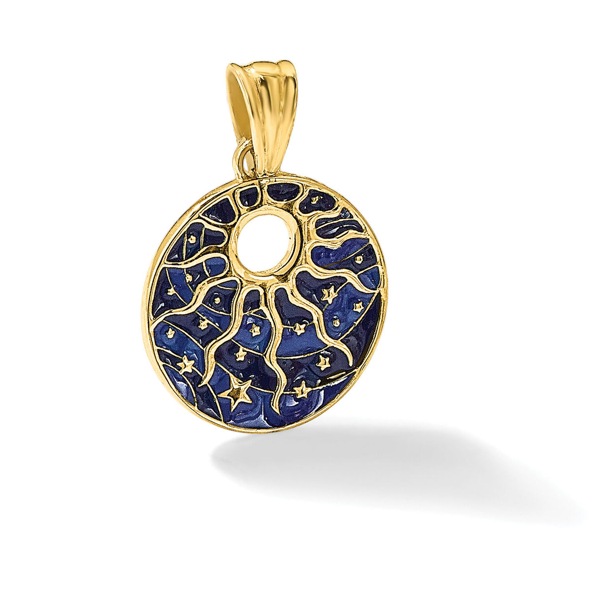 14K Polished Enameled Sun and Stars Pendant-C4888