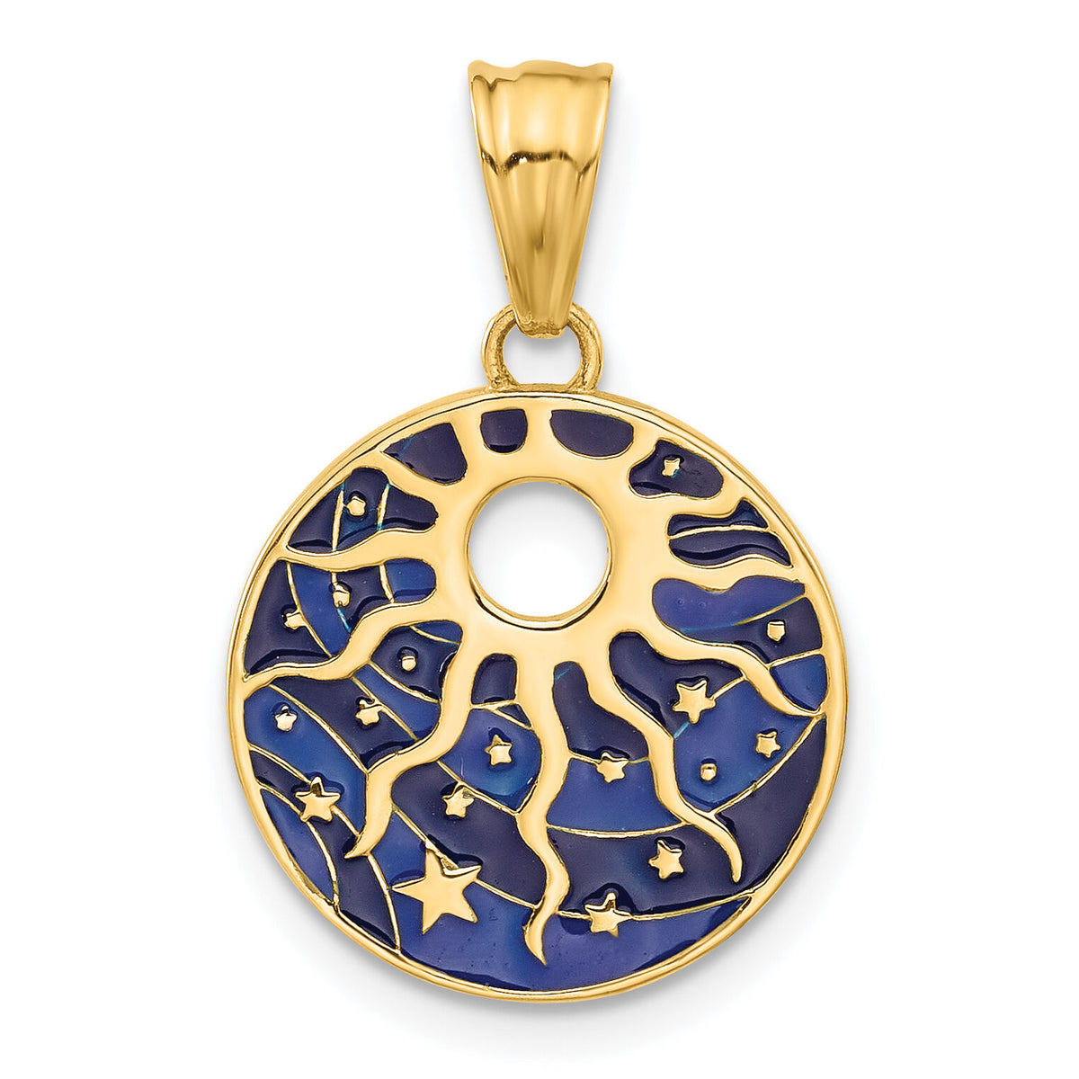 14K Polished Enameled Sun and Stars Pendant-C4888