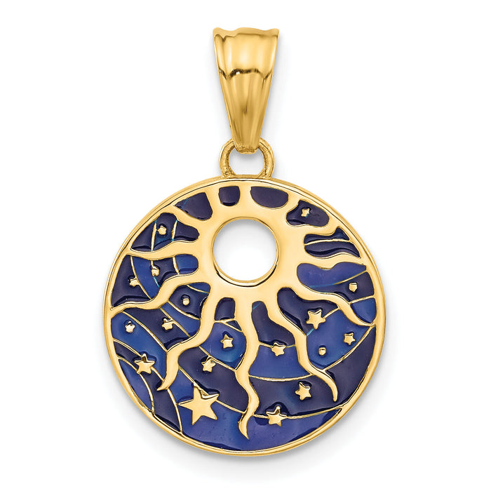 14K Polished Enameled Sun and Stars Pendant-C4888