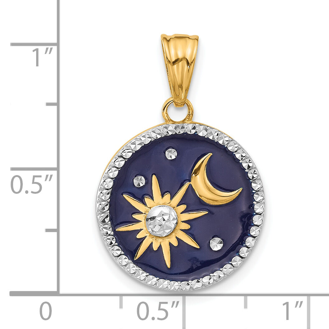 14K and White Rhodium D/C Enameled Sun and Moon Pendant-C4889