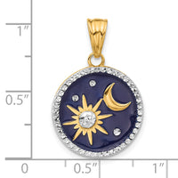 14K and White Rhodium D/C Enameled Sun and Moon Pendant-C4889