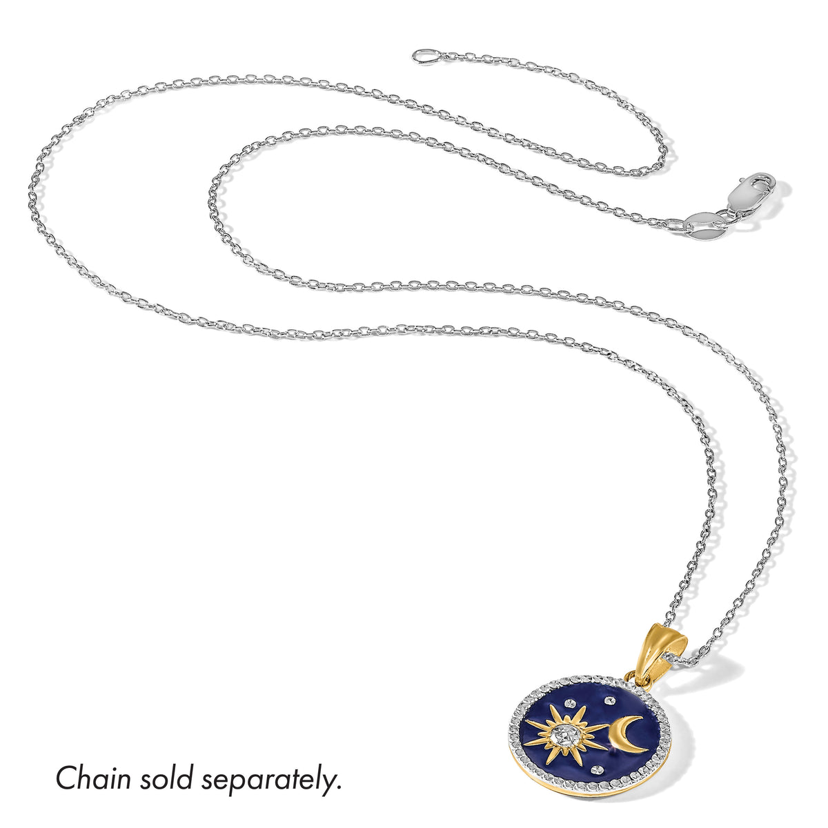 14K and White Rhodium D/C Enameled Sun and Moon Pendant-C4889