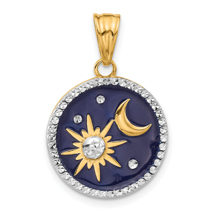14K and White Rhodium D/C Enameled Sun and Moon Pendant-C4889