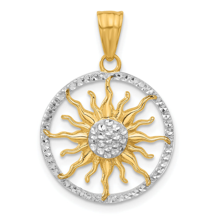 14K and White Rhodium D/C Sun Pendant-C4890