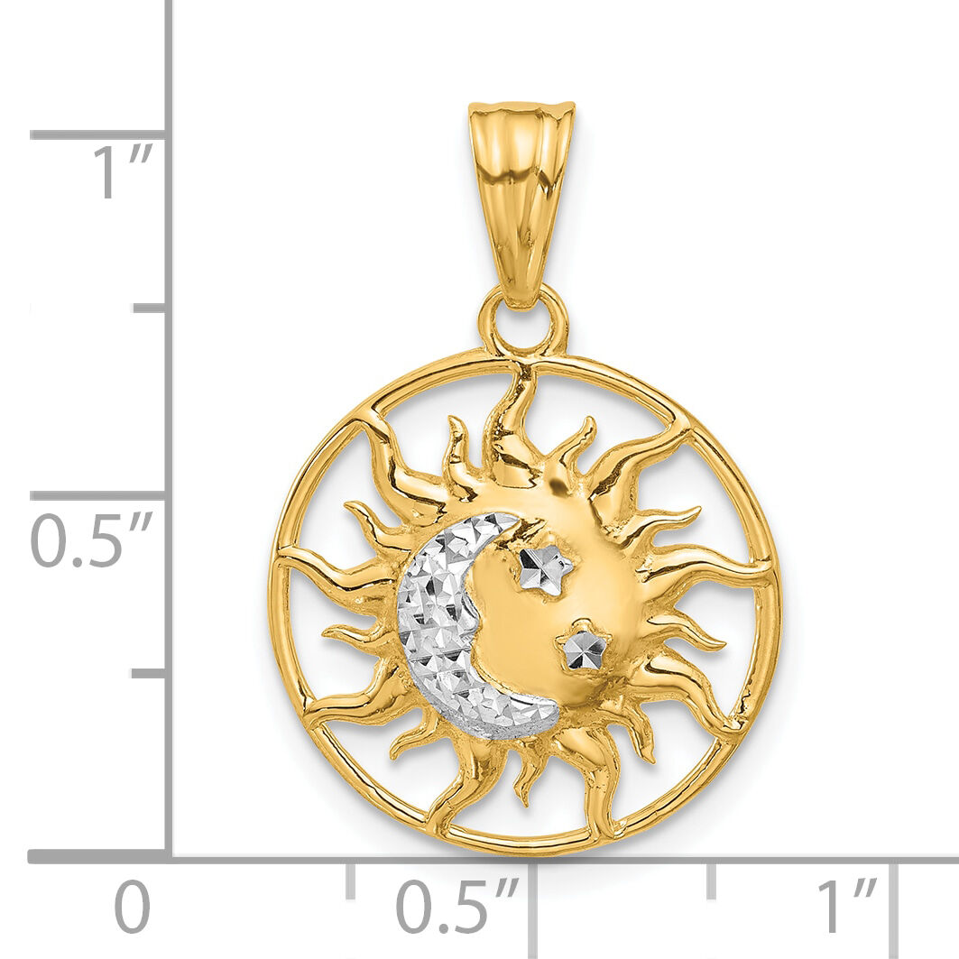 14K and White Rhodium D/C Sun Moon Stars Pendant-C4891