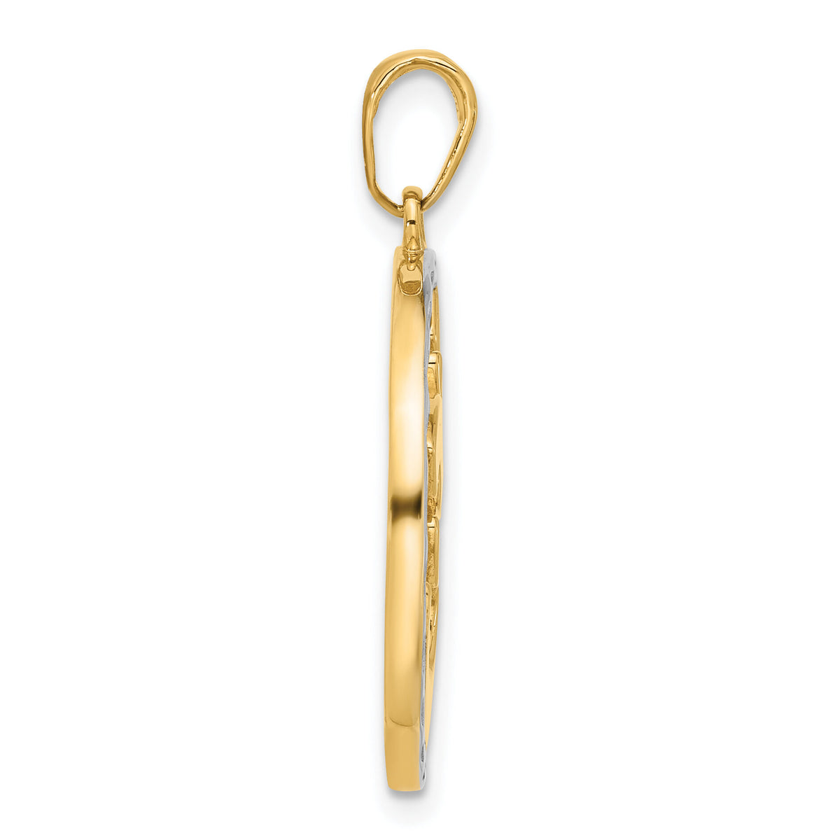 14K and White Rhodium D/C Om in Circle Pendant-C4892