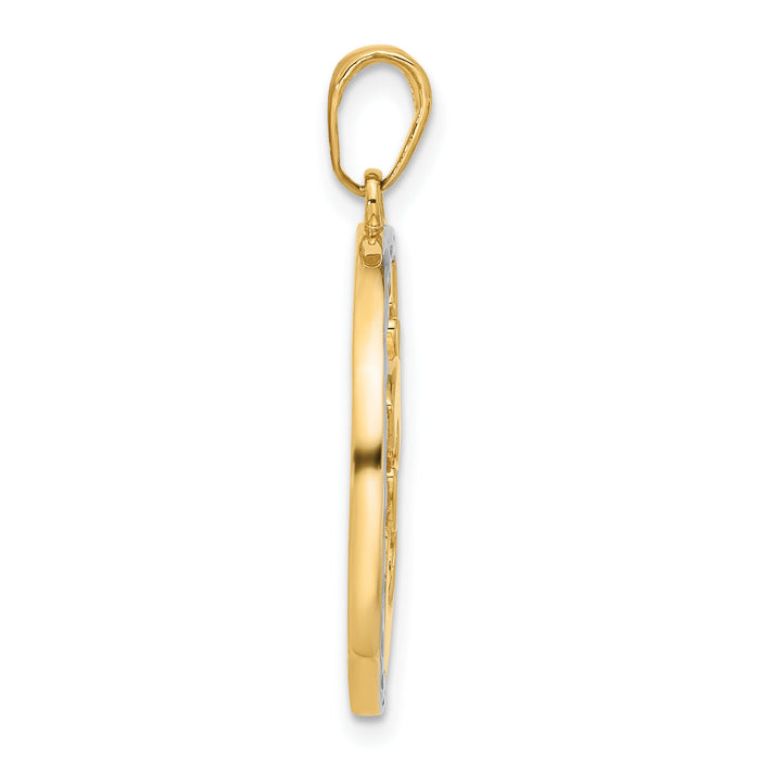 14K and White Rhodium D/C Om in Circle Pendant-C4892
