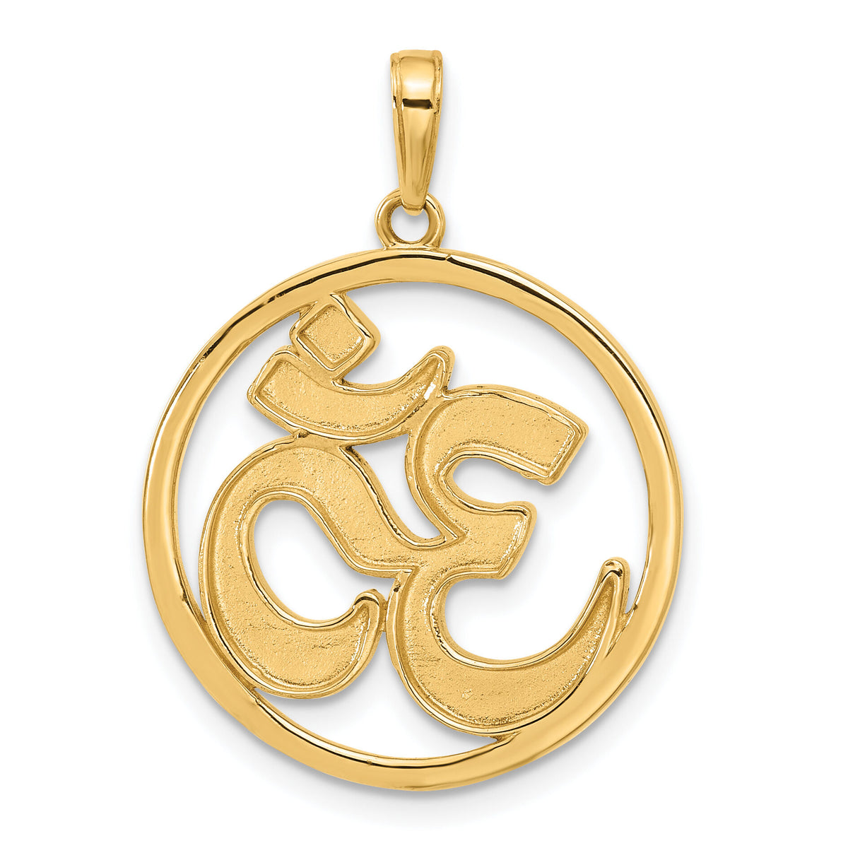 14K and White Rhodium D/C Om in Circle Pendant-C4892