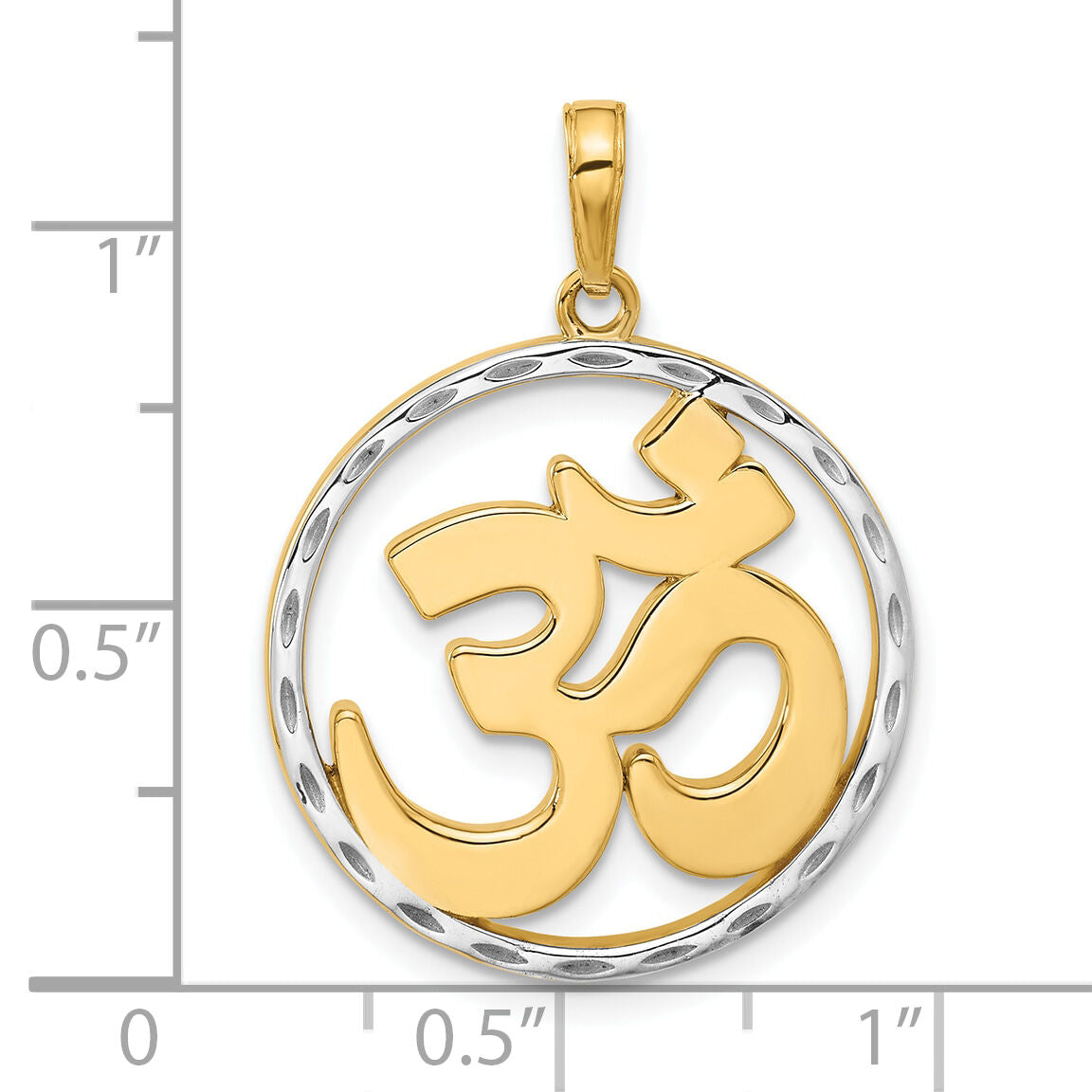 14K and White Rhodium D/C Om in Circle Pendant-C4892