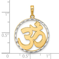 14K and White Rhodium D/C Om in Circle Pendant-C4892