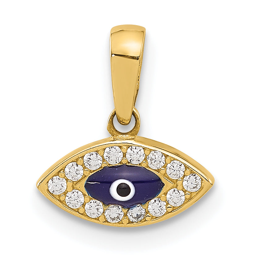 14K Polished CZ and Enamel Evil Eye Pendant-C4894