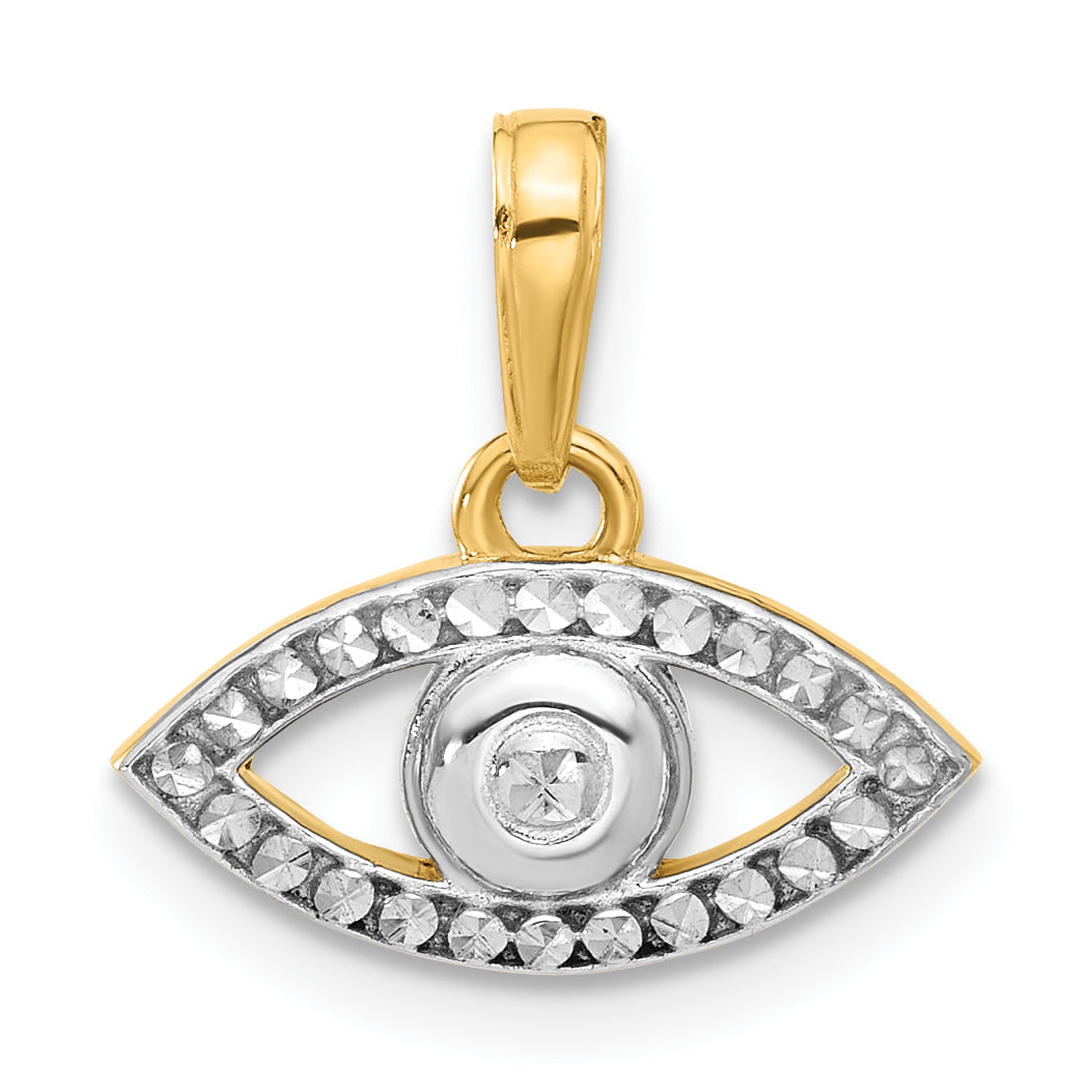 14K and White Rhodium D/C Evil Eye Pendant-C4895
