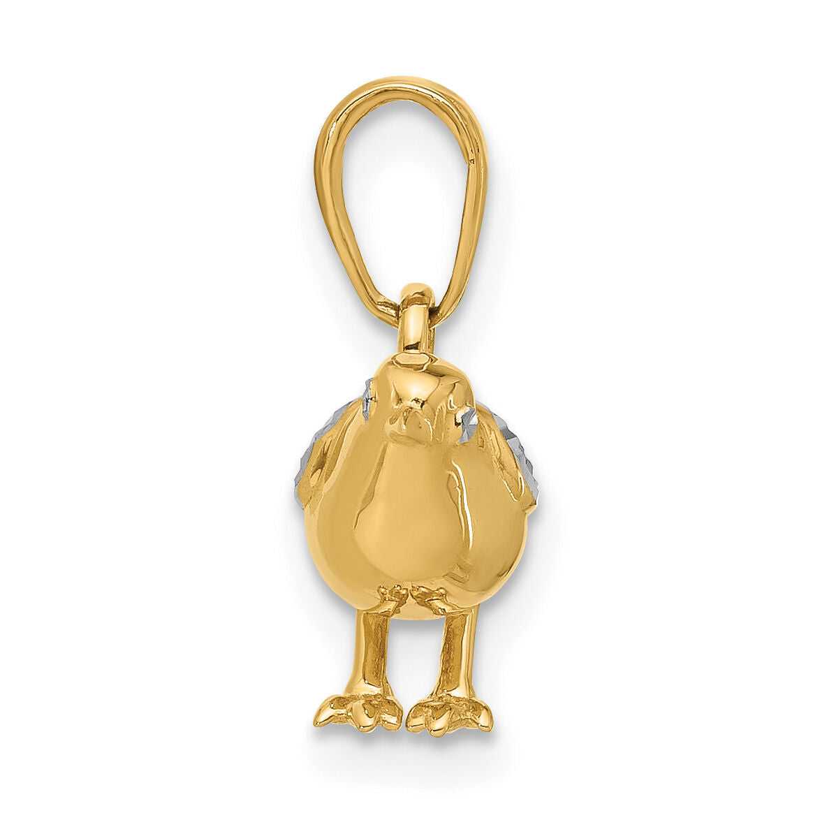 14K and White Rhodium D/C 3D Bird Pendant-C4898