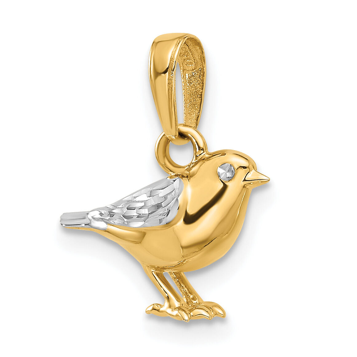 14K and White Rhodium D/C 3D Bird Pendant-C4898