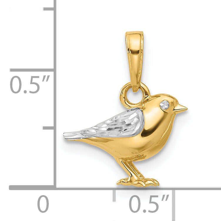 14K and White Rhodium D/C 3D Bird Pendant-C4898
