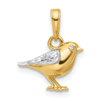 14K and White Rhodium D/C 3D Bird Pendant-C4898