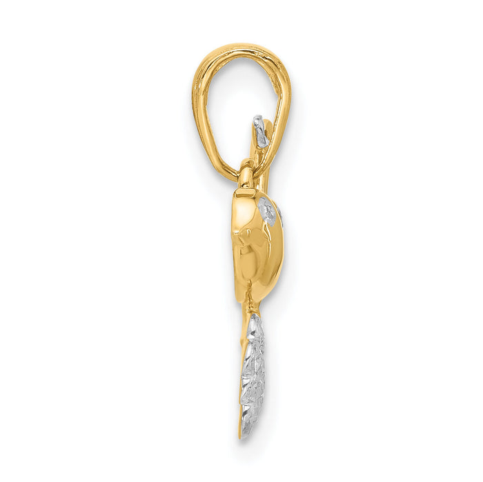 14K and White Rhodium D/C Bird on Branch Pendant-C4899