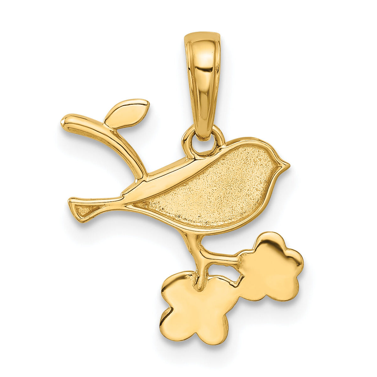 14K and White Rhodium D/C Bird on Branch Pendant-C4899