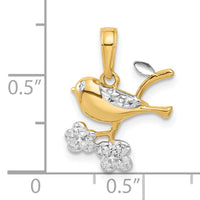 14K and White Rhodium D/C Bird on Branch Pendant-C4899