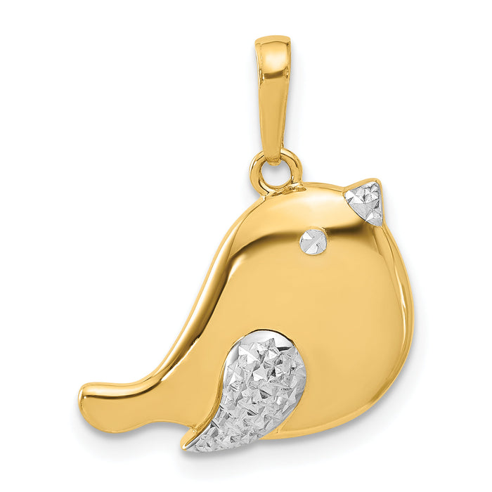 14K and White Rhodium D/C Bird Pendant-C4900