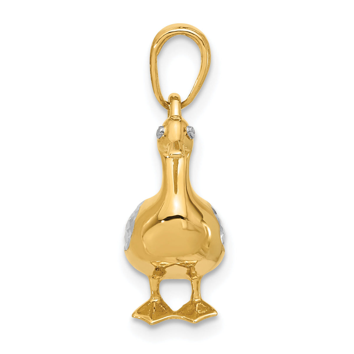 14K and White Rhodium D/C 3D Duck Pendant-C4901