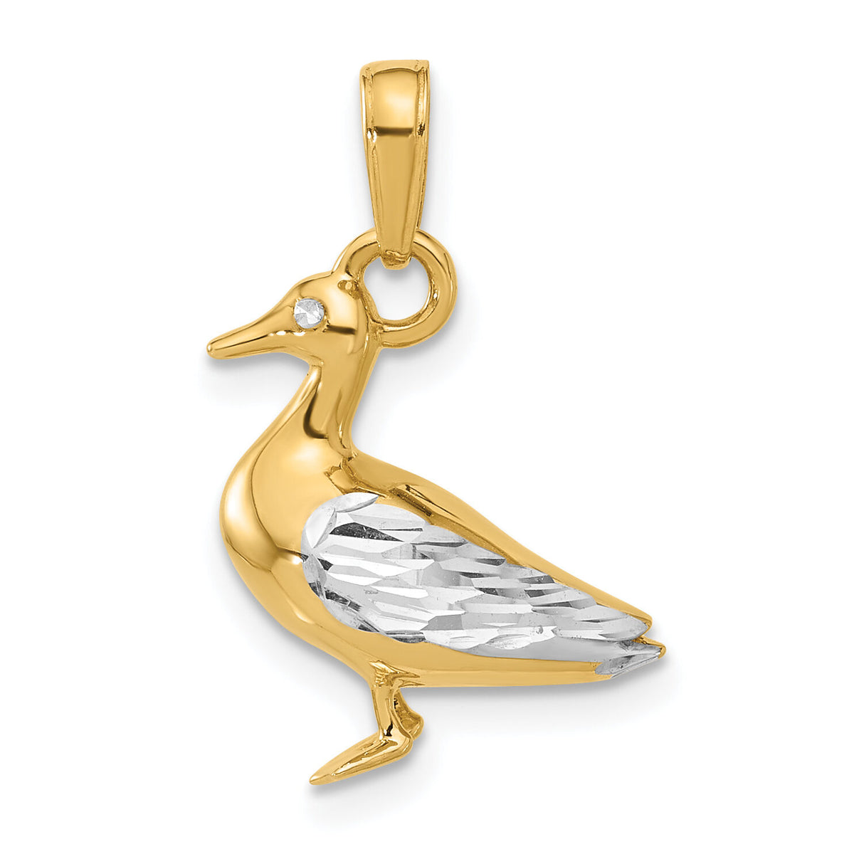 14K and White Rhodium D/C 3D Duck Pendant-C4901