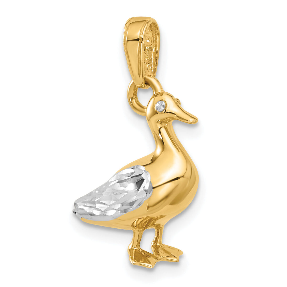 14K and White Rhodium D/C 3D Duck Pendant-C4901