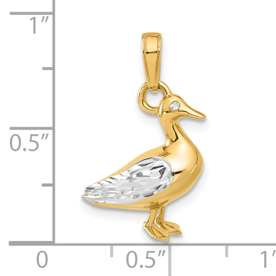 14K and White Rhodium D/C 3D Duck Pendant-C4901
