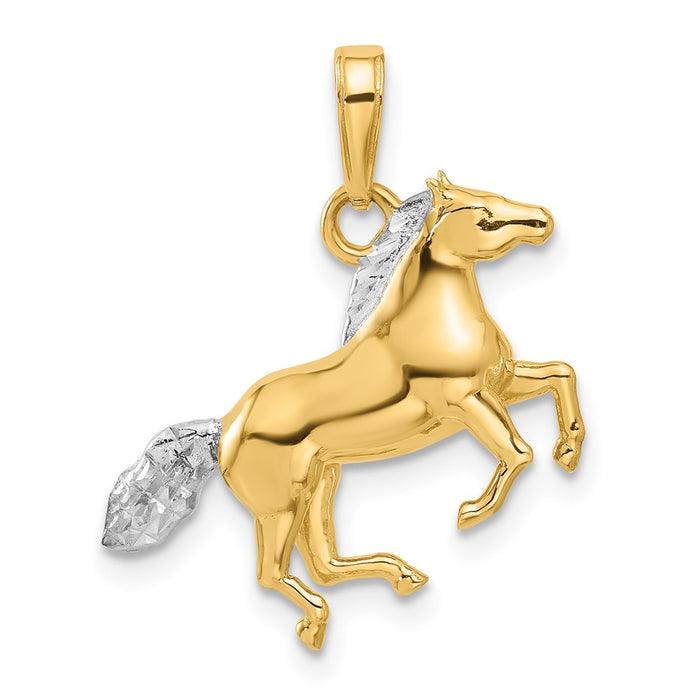 14K and White Rhodium D/C 3D Horse Pendant-C4902