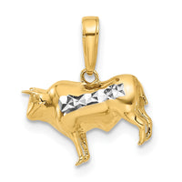 14k and White Rhodium D/C 3D Bull Pendant-C4903