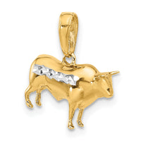 14k and White Rhodium D/C 3D Bull Pendant-C4903